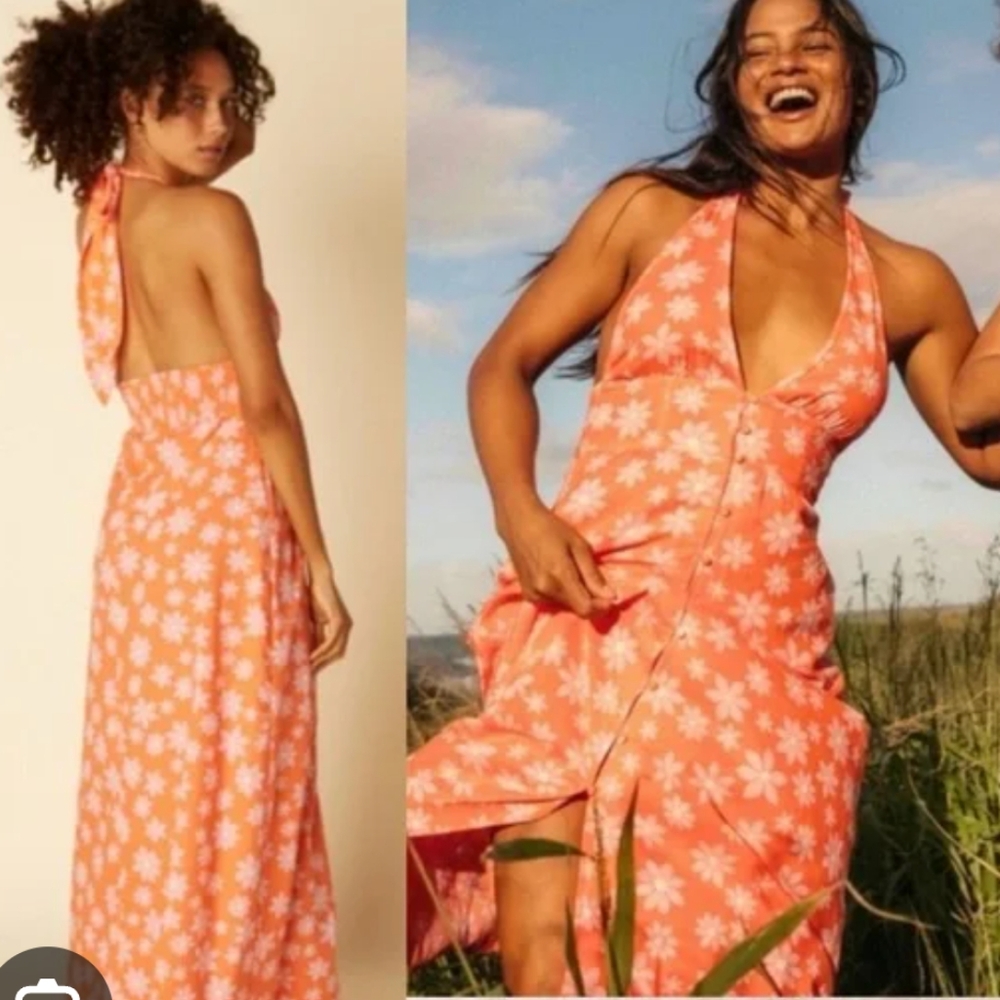 BILLABONG  X WRANGLER SZ M HANG UP HALTER FIT & FLARE LINEN HALTER DRESS NWOT